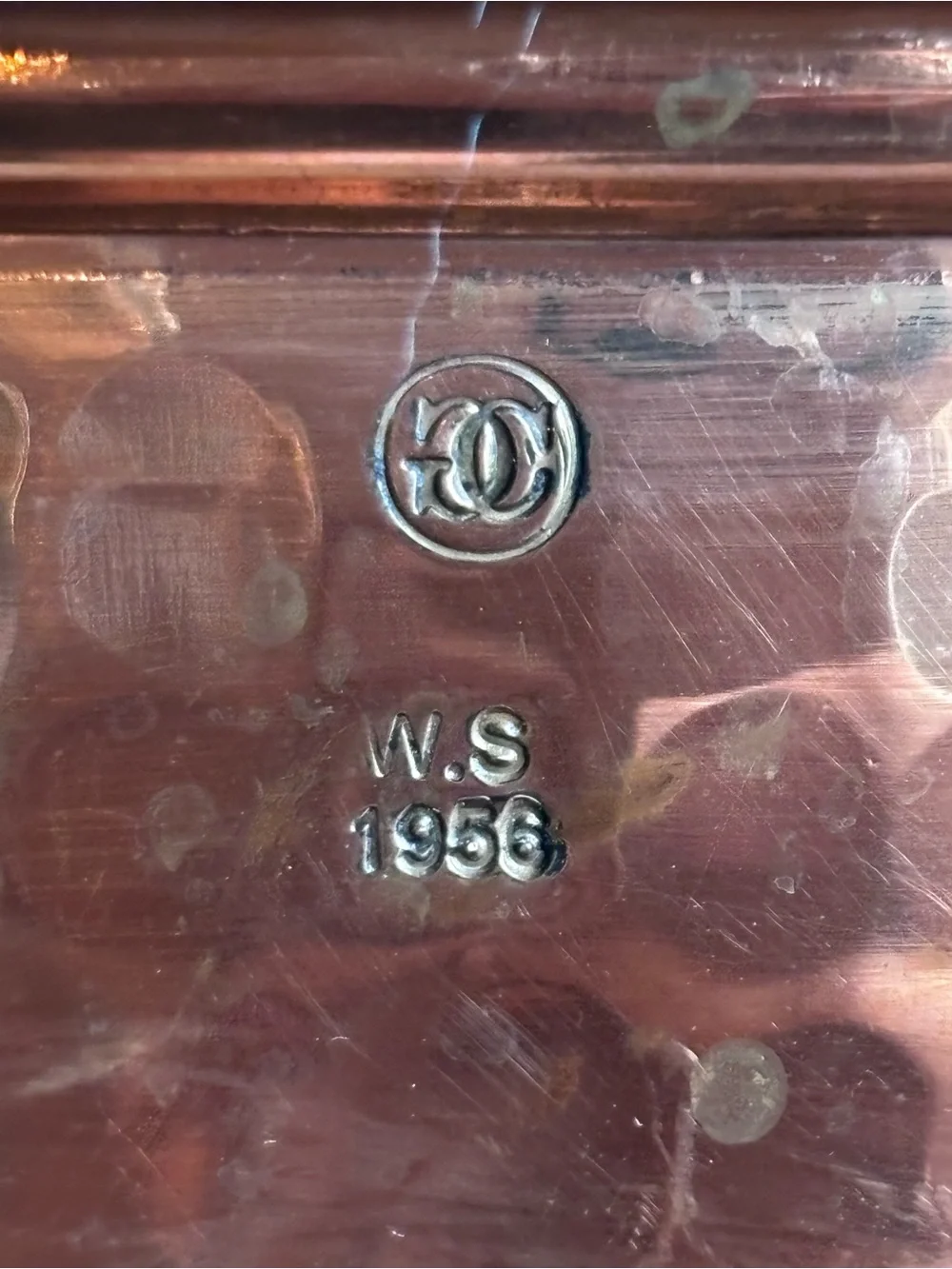 Williams Sonoma Hammered Copper Bread Box Handcrafted Turkey W.S. 1956 Large